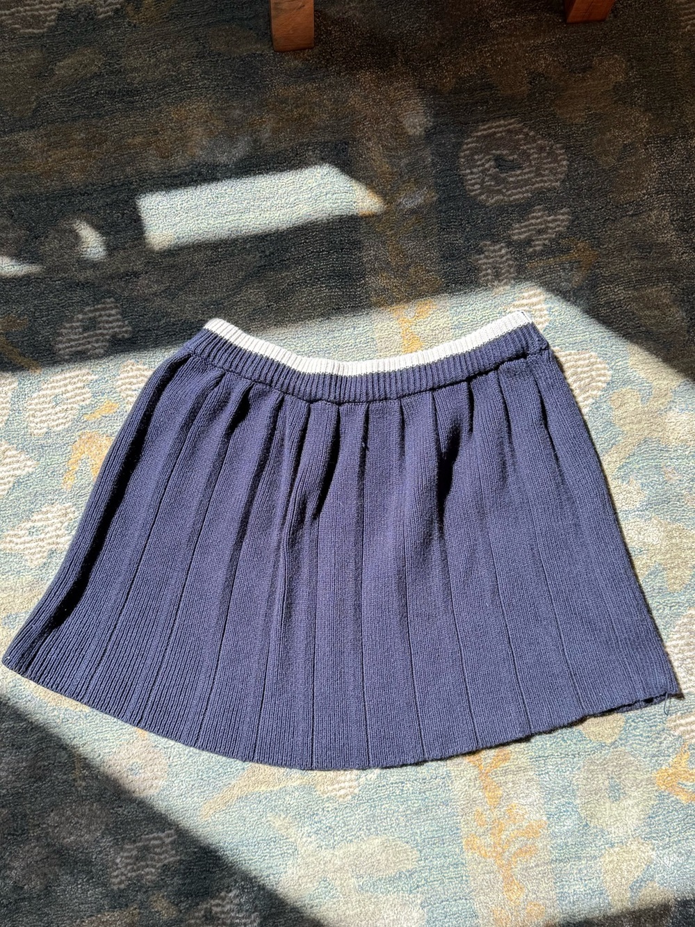 Freshman Navy Mini Pleated Knit Skirt with White-Trim Waistband